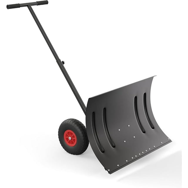 Ourlova Pelle Pousse-Neige de 29 Pouces – Chasse-Neige à Roues en Métal Robuste avec Poignée Ajustable et Lame Inclinée, Outil de Déneigement pour Entrée et Trottoir