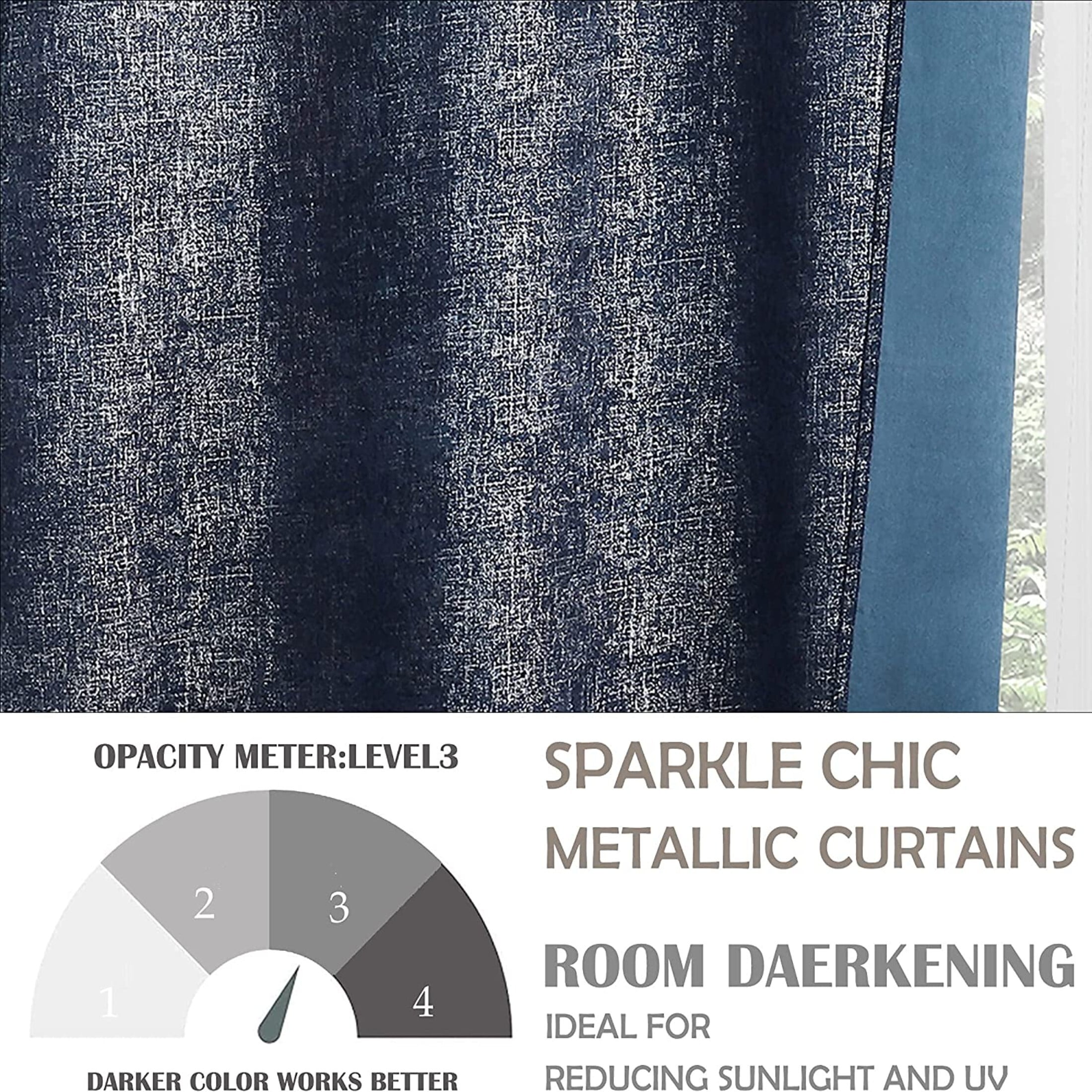 Pinewave Navy Blackout Curtains Set Silver Sparkle Patterned Window Drapes Luxury Room Darkening Panels Thermal Insulated for Living Room,Grommet Top,52"WxL63"L,2 Pcs