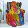 thumbnail image 4 of Fractal Soft Flannel Fleece Blanket, Vibrant Rainbow Colored Floral Pattern Vivid Contrast Curved Leaves Artisan Print, Cozy Plush for Indoor and Outdoor Use, 50" x 70", Multicolor, by Ambesonne, 4 of 5