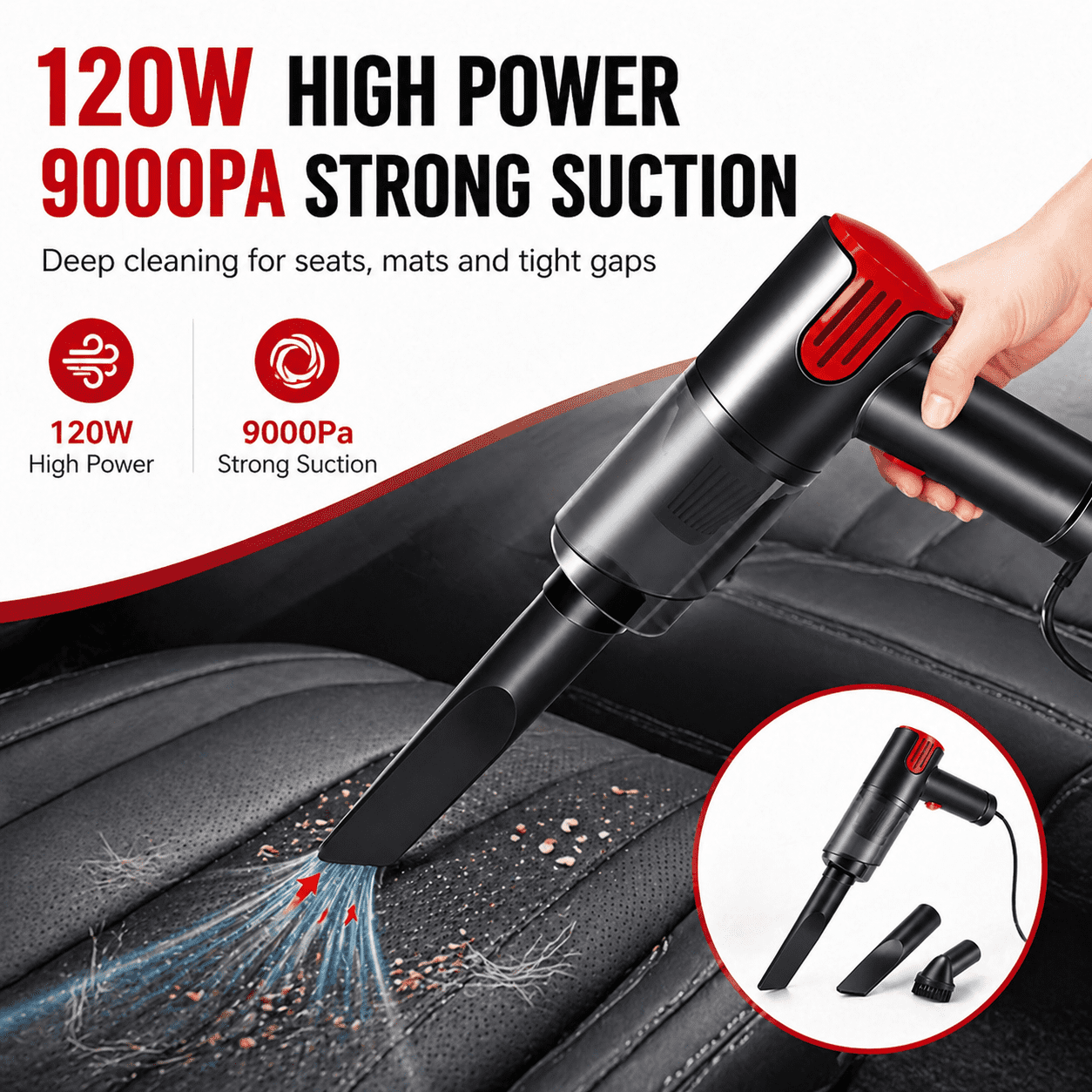 Alvantor Wired Car Vacuum Cleaner, Portable Handheld Mini Vacuum for Car Home Desktop, Silver