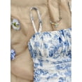 thumbnail image 3 of Women's Ditsy Floral Ruched Cami Mini Dress Spaghetti Strap Ruffle Hem Mesh A-Line Casual Dress, 3 of 5