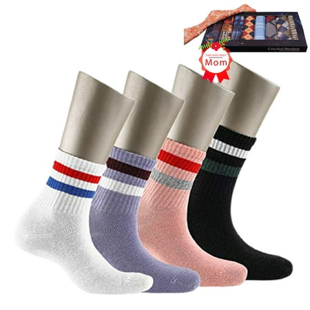 

Cosyfeel Crew Socks for Women 4-Pack Soft Cozy Cotton Women s Cotton Eco-Friendly Cute Patterns Multicolor Women Sock (College 9-12 US)