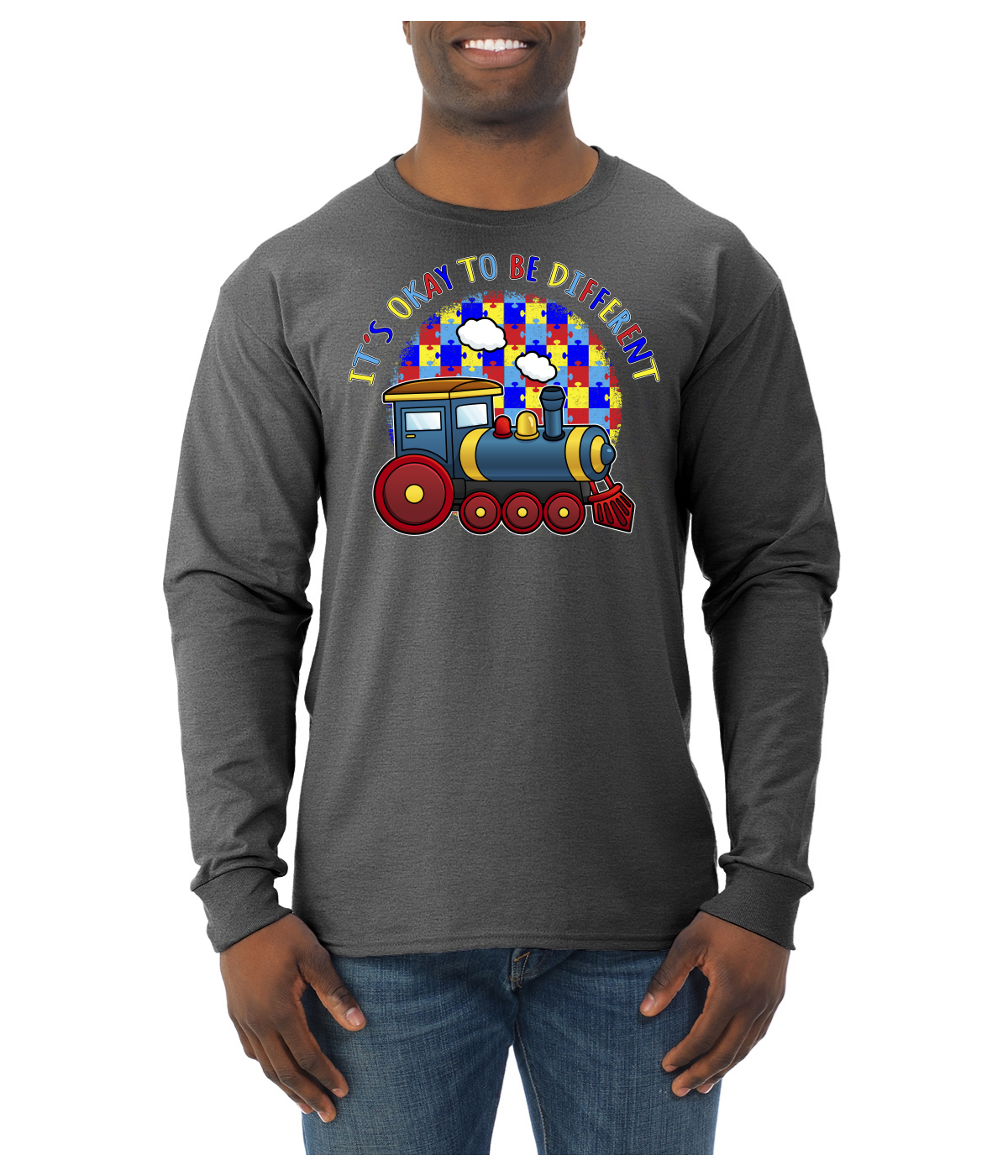 Wild Bobby Its Okay to Be Different | Train Autism Awareness Men Long Sleeve Shirt
