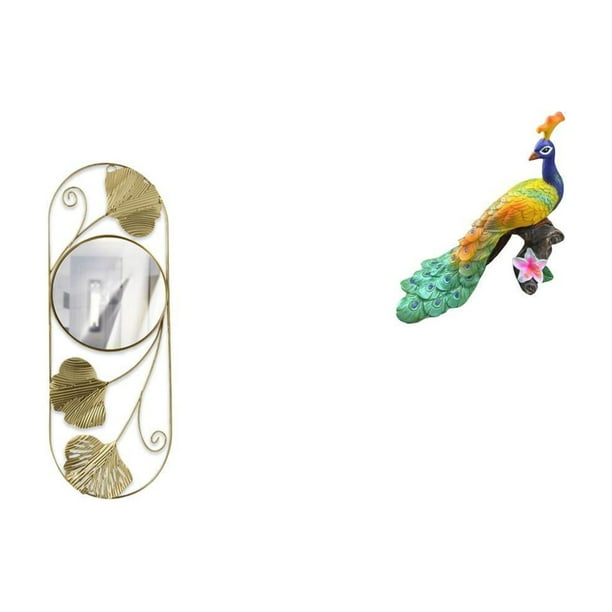 Espejo de pared,Espejo decorativo nórdico para colgar en la pared,Espejos de pared de metal decorativos para el hogar colgantes de pared,Estatua del pavo real,Estatua de pavo real,adorno de