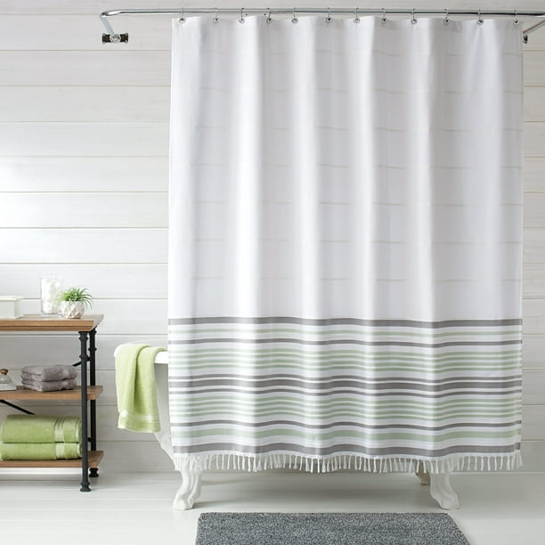 Turkish Stripe Mint Polyester Cotton, Mint Shower Curtain