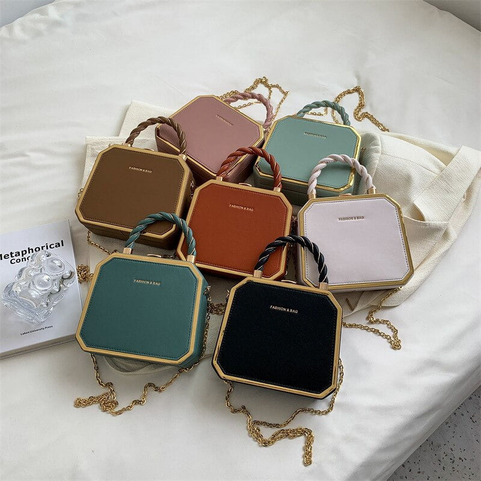 CoCopeaunts Designer Wide Shoulder Chain Bags Trendy Solid Color Small Square  Box Bags Crossbody Bags Women PU Leather Purses and Handbags 