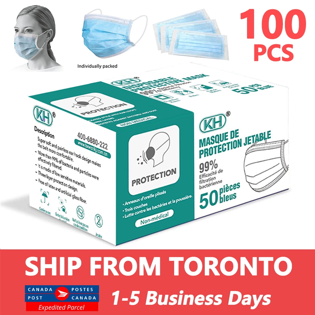 100-Piece 3-Ply Disposable Blue Face Masks SHIP FROM TORONTO