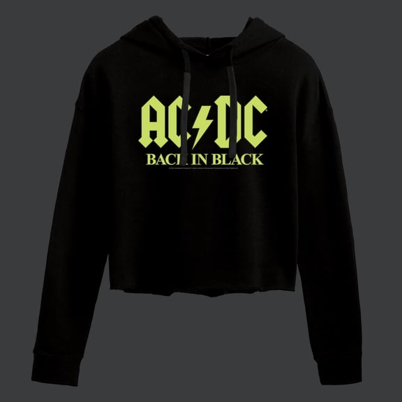 ACDC - Glow In The Dark - Back In Black - Juniors Cropped Pullover Hoodie