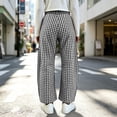 thumbnail image 6 of Sevevn Women's Vintage Gingham Plaid Wide Leg Pants High Waist Button Fly Casual Full Length Check Trousers with Pockets Black XXXL, 6 of 8