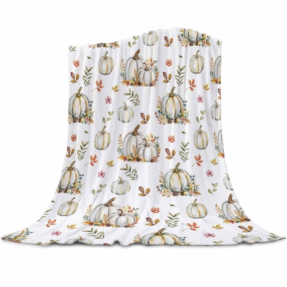 Thanksgiving Pumpkin Flannel Blanket for Bed,Travel and Camping, Fall Leaves Botanical Super Soft Cozy Blanket for All Seasons 30"x40"