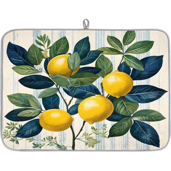 Dish Drying Mats for Kitchen Counter Lemons Print Absorbent Dish Drying Mat 18" x 24" Large Size Dish Drainer Mat Kitchen Accessories