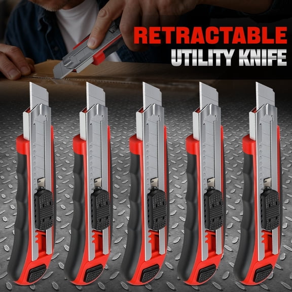 5Pcs Heavy Duty Snap-Off Retractable Utility Knife Box Cutter w/ Spare Blades