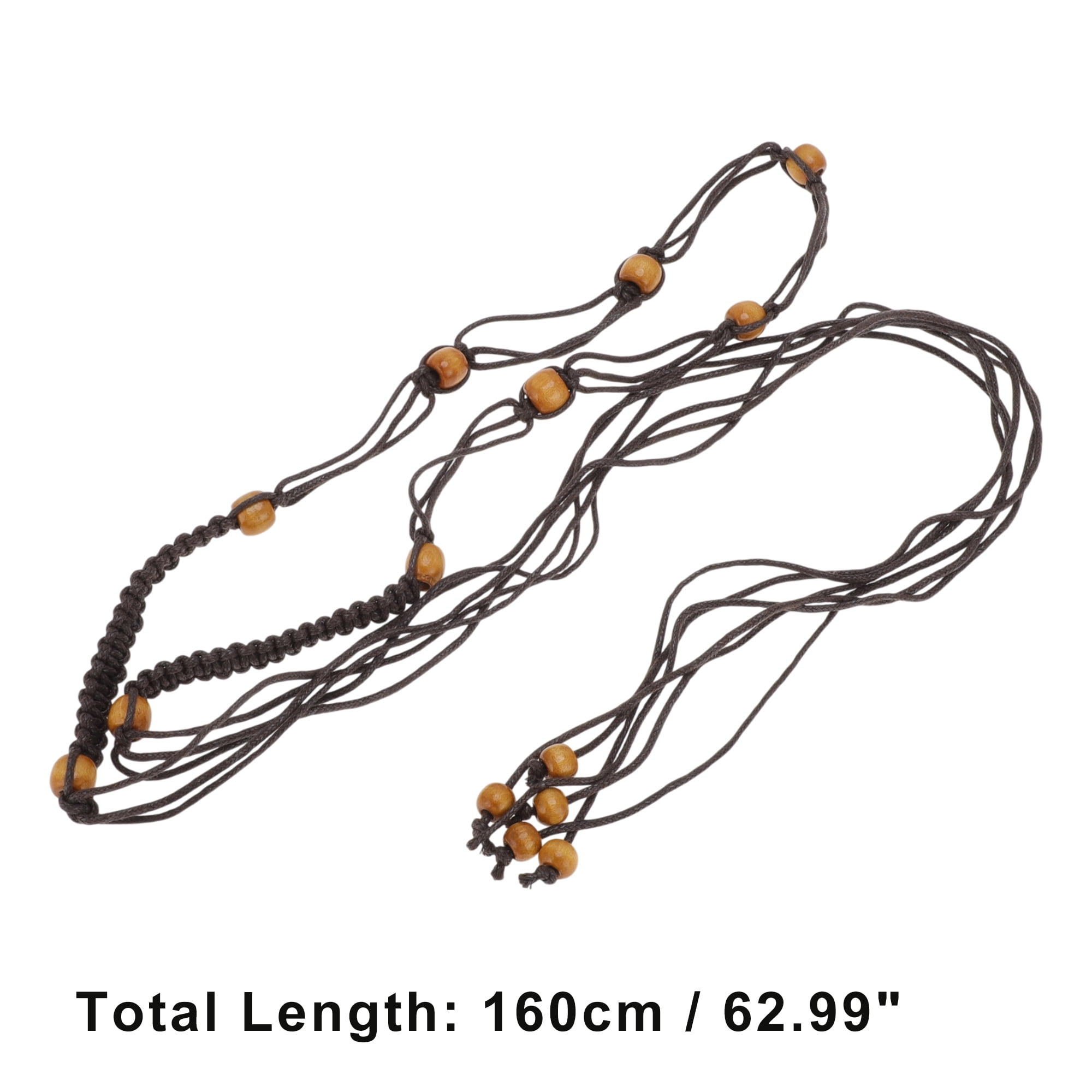 Unique Bargains Retro Bohemian Adjustable Tie Belt with Bead Accents 1 Pc Coffee Color