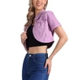 thumbnail image 4 of Chaqueta de mezclilla recortada de manga corta con cuello vuelto para mujer INSPIRE CHIC en púrpura XL, 4 of 6