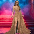thumbnail image 3 of Quixlent Women Evening Dress One Shoulder Floor Length High Split Tight Waist A-line Sequin Slant Neck Sleeveless Cocktail Party Celebrity Ball Gown, 3 of 7