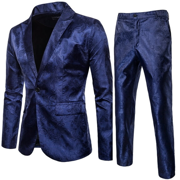 Seeotter Mens 2 Piece Paisley Dress Suit One Button Party Wedding Blazer Pants Sets
