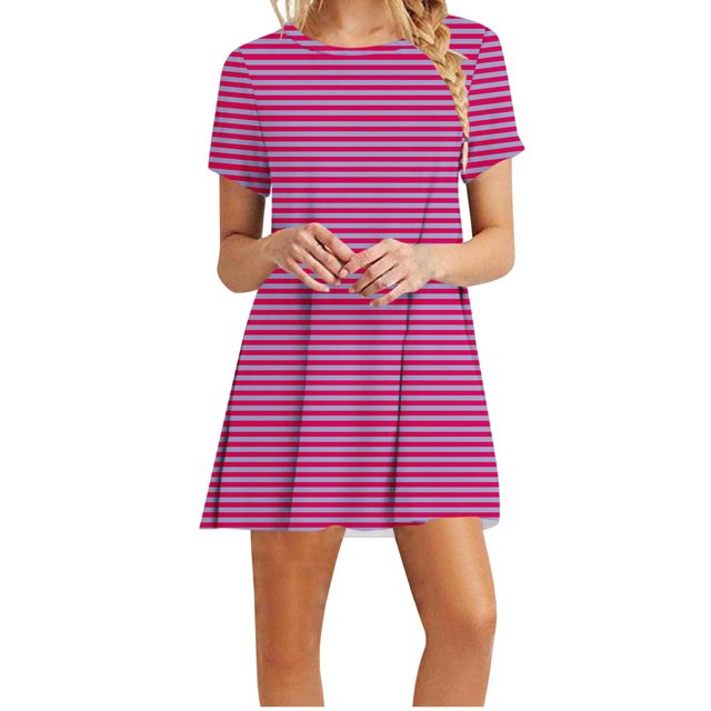 Vestidos de Verano de Mujer Cuello Redondo Manga Corta Impreso, Ligero Y Cómodo Vestidos Casuales para Mujeres