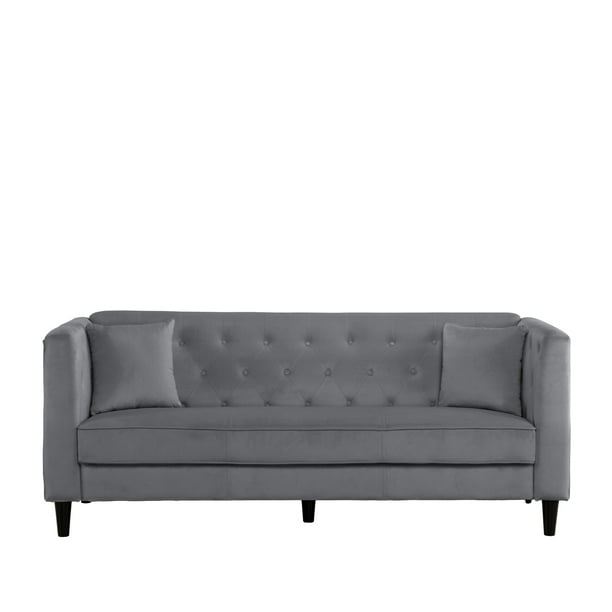 Mid Century Style Living Room Sofa Couch Tufted Buttons Velvet Gray Walmart Com Walmart Com