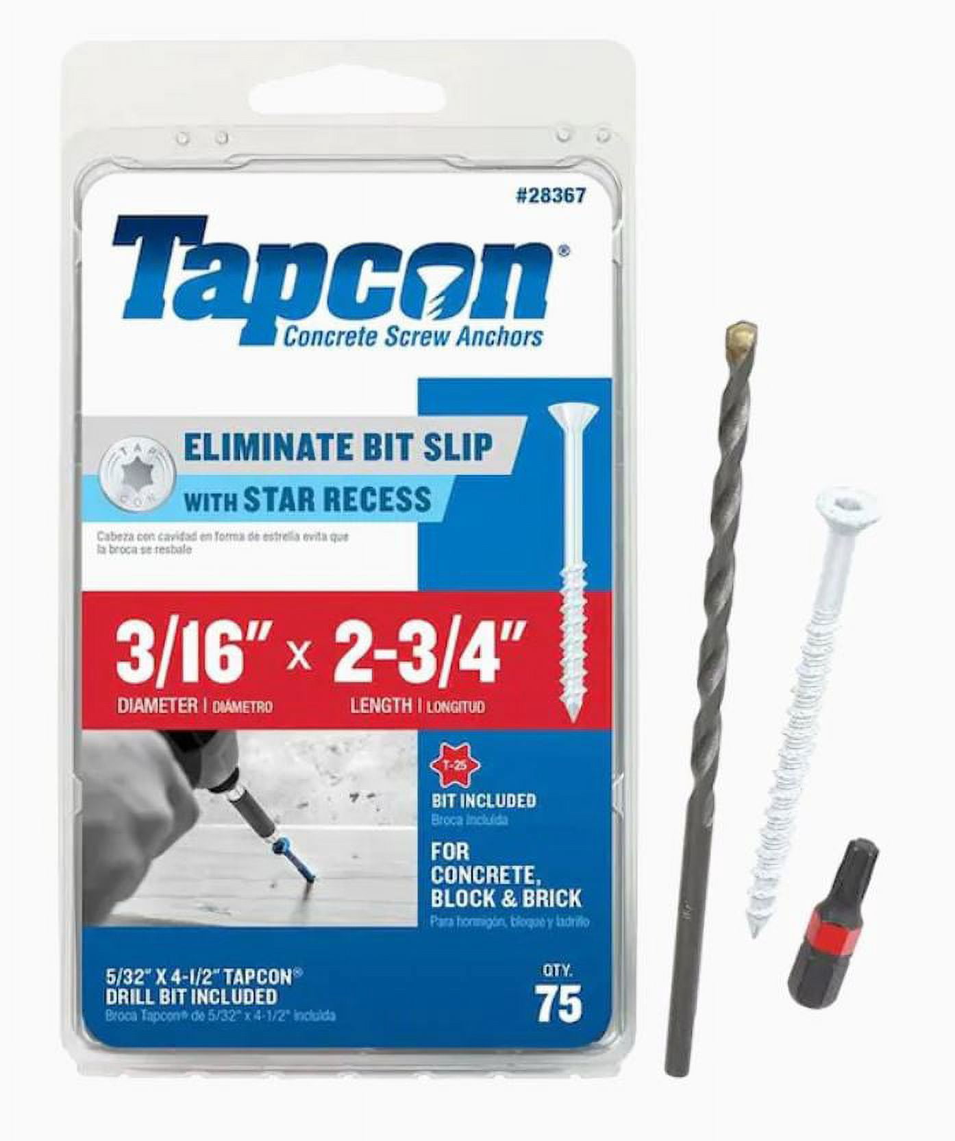 Tapcon 28367 Star Flat Head Concrete Screws, 2-3/4", Steel