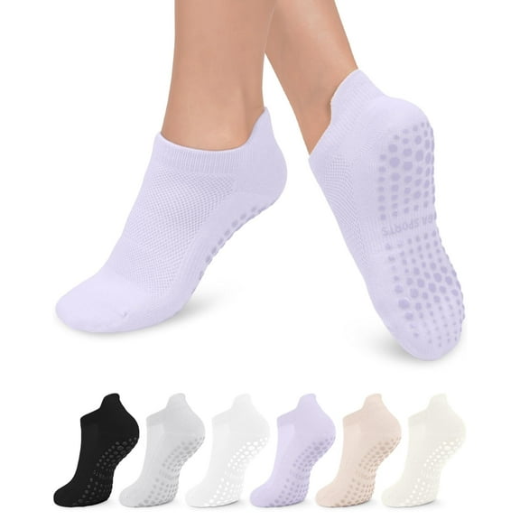 YOMYM 6 Pairs Pilates Socks for Women Non Slip Grip Socks Yoga Socks Ankle Grippy Socks Woman, Black