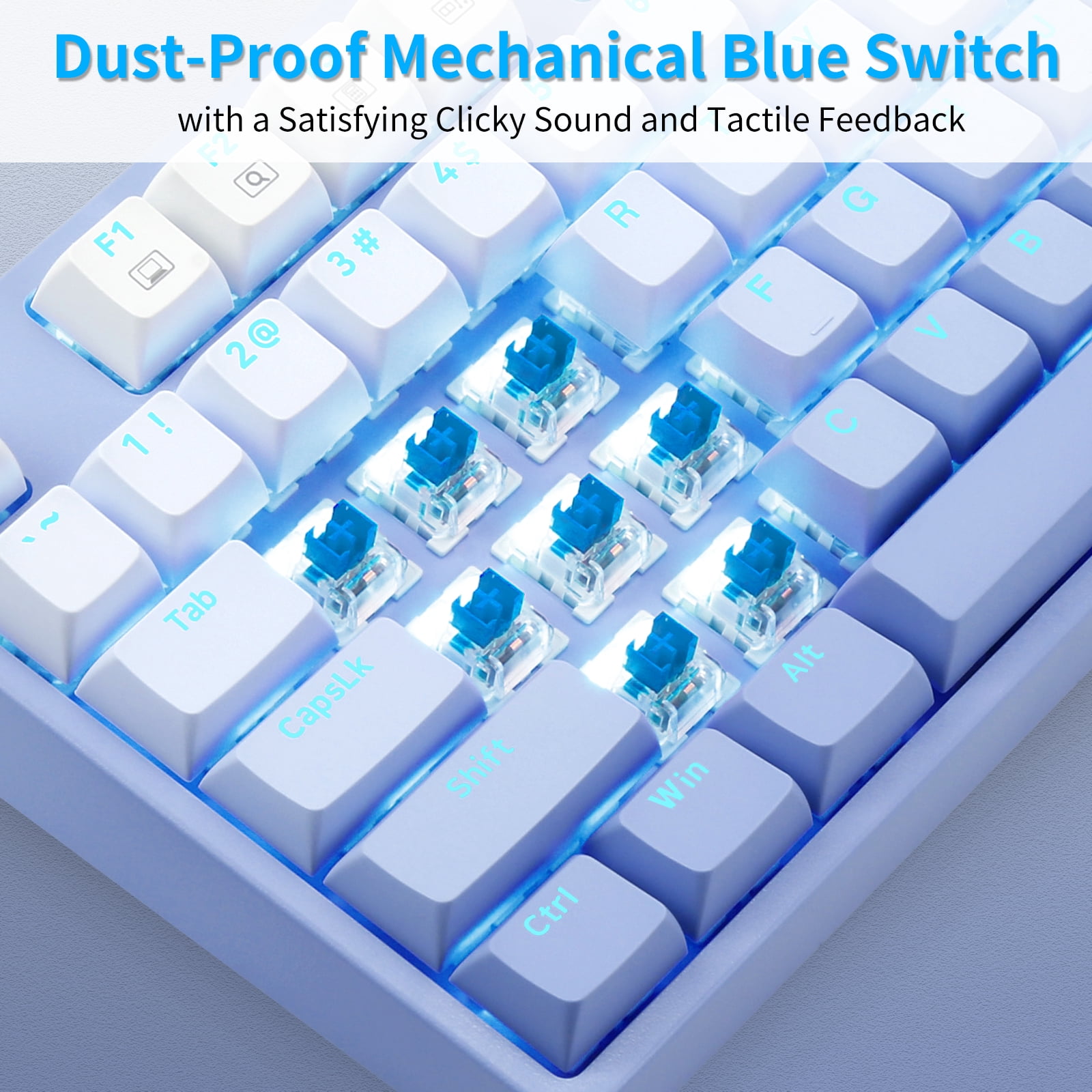 E-YOOSO Mechanical Gaming Keyboard with Gradient Blue Keycaps Blue Switches LED Backlit Wired 87 Key Tenkeyness for Windows PC