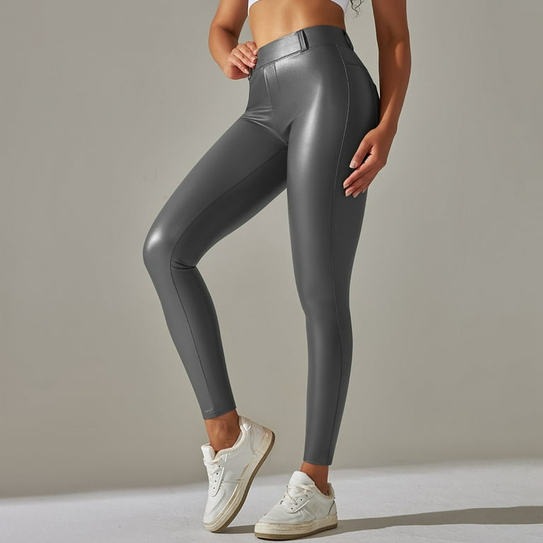 GYUJNB Women s Faux Leather Leggings Tummy Control High Waist Pants Leggings PU Stretchy Pleather Pants Yoga Tights Walmart