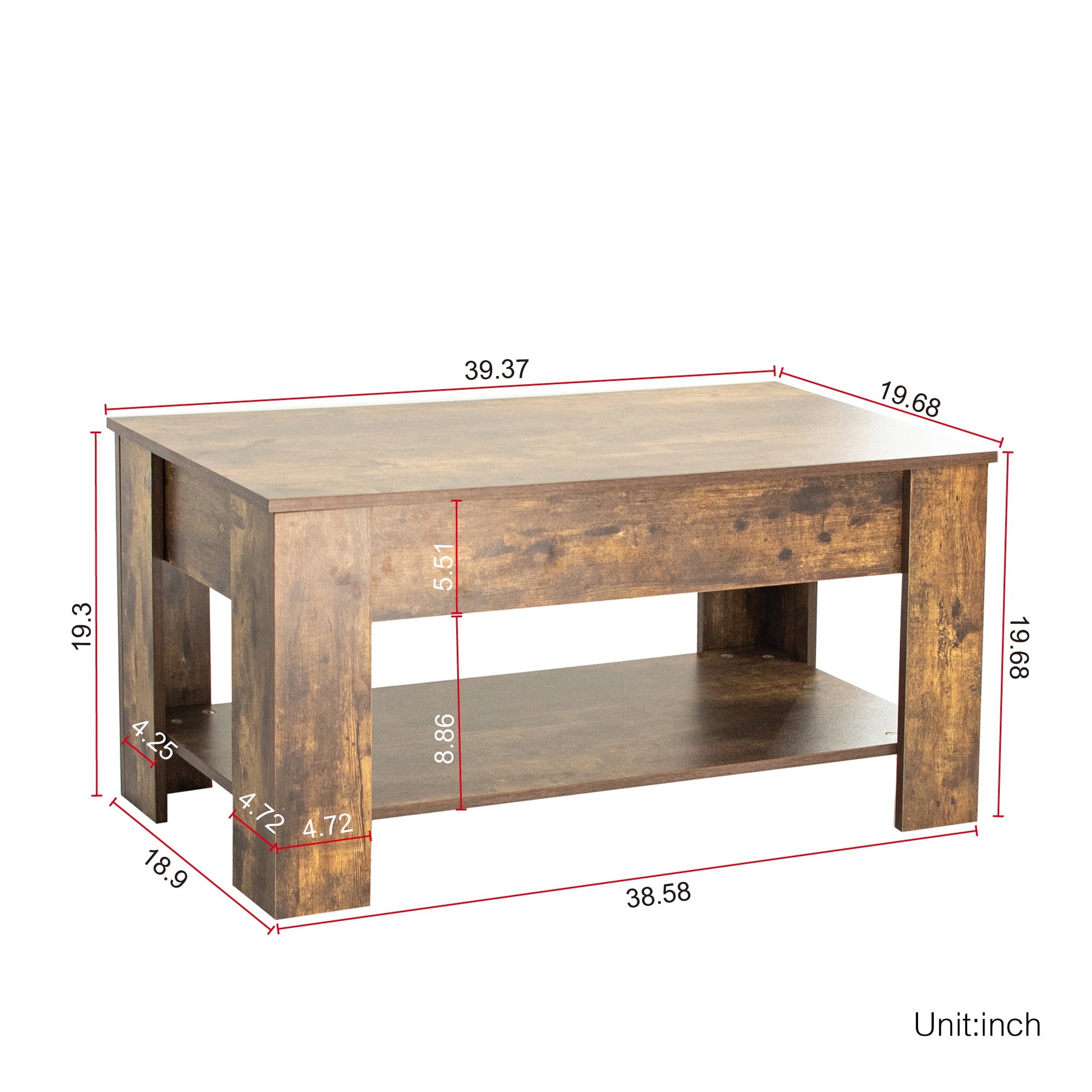 Resenkos Lift Top Coffee Table with Hidden Compartment and Storage Shelf Rising Tabletop,Brown