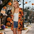 thumbnail image 2 of Kaprioy Cardigan Sweaters for Women Long Sleeve Cardigan Halloween Soft Open Front Fall Fashion V-Neck Outwear Dressy Loose Coat Orange, S, 2 of 9