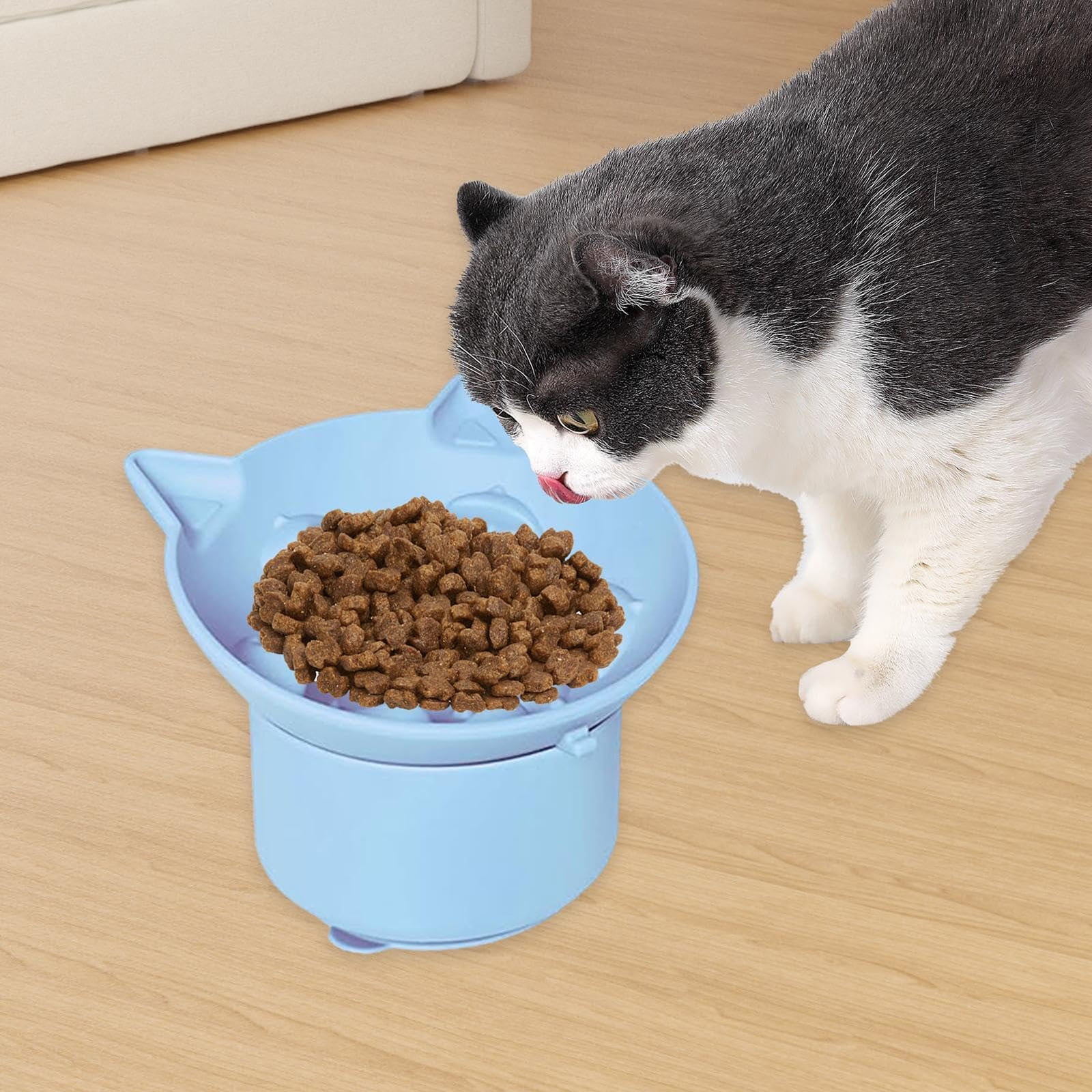 Elevated Slow Feeder Cat Bowl â Silicone Tilted Pet Dish for Dry & Wet Food, Non- Base & Whisker Fatigue Relief, for Fast Eaters & Digestion Support