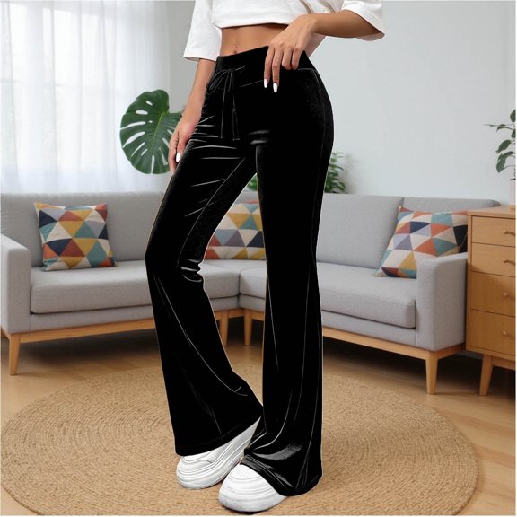 Juslio Women Pants Casual Elastic Waist Comfortable High Waist Loose Flare Wide Leg Pants