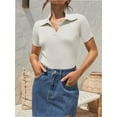 thumbnail image 2 of Womens V Neck T Shirts Short Sleeve Slim Fit POLO Tops Solid Color Trendy Summer Basic Tee T-Shirts, 2 of 6