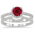 thumbnail image 2 of 2 Carat Ruby & Diamond Halo Bridal Set Engagement Ring on 10k White Gold, 2 of 2