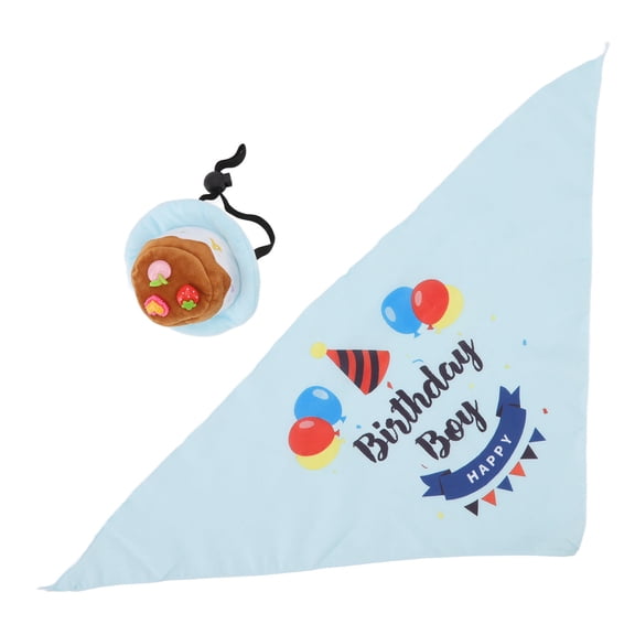 LAZIOEGR Dog Birthday Party Outfit Set – Soft Fabric Scarf & Hat, Squeaky Bandana, Cake Print, Lifelike Design, Blue