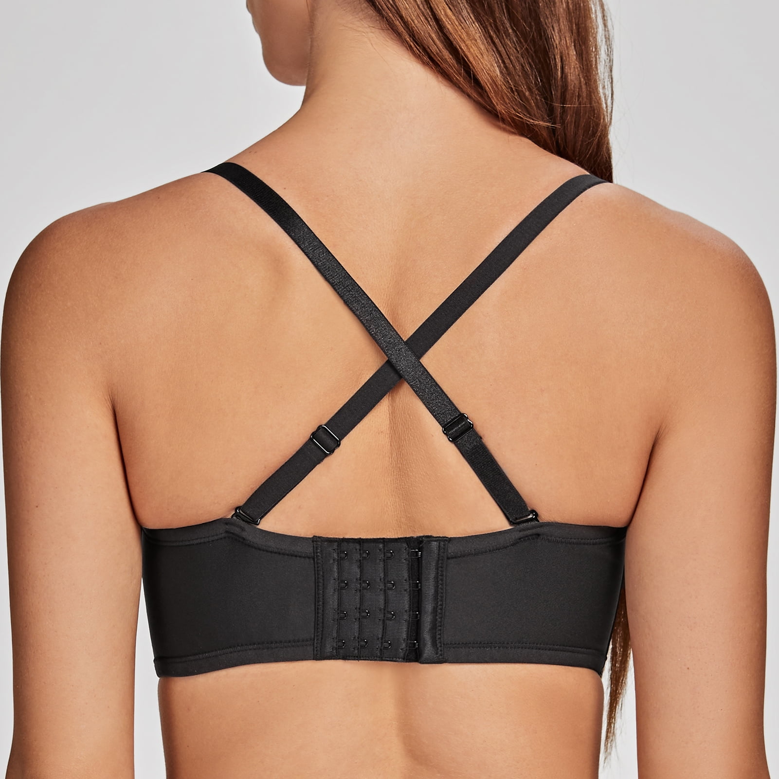 MELENECA Women's Strapless Bra for Large Bust Back Smoothing Plus Size with Underwire Black 40B
