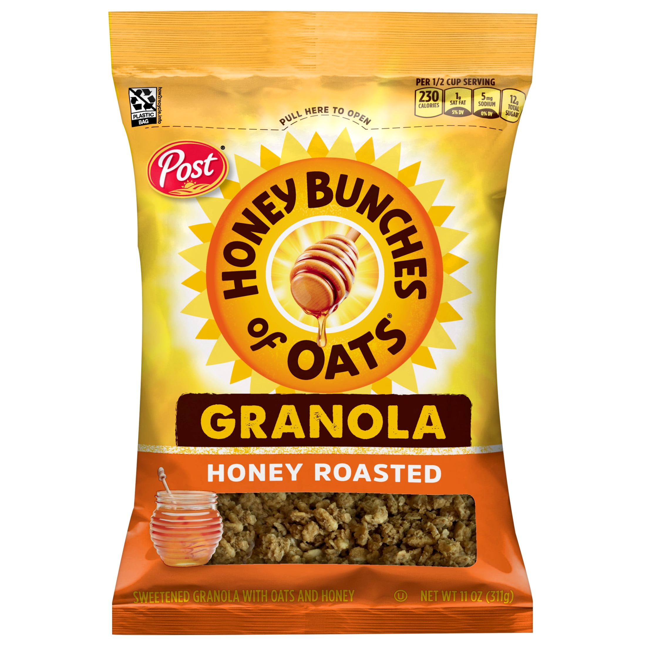 (6 pack) Honey Bunches of Oats Honey Roasted Granola Cereal, 11 oz Bag