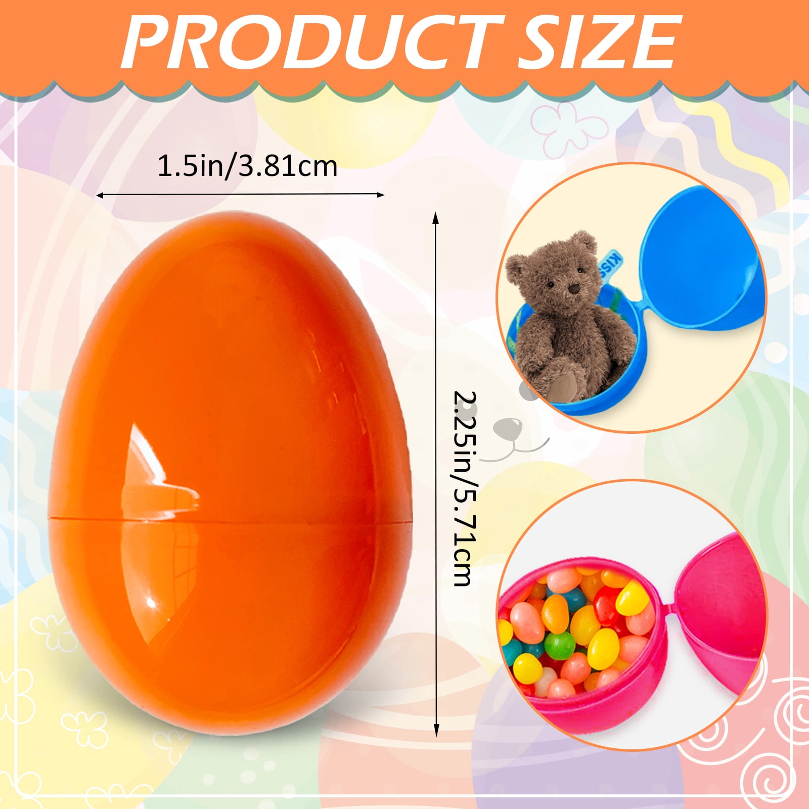 48 Pieces Easter Eggs, 2.25" Assorted Bright Colors Plastic Fillable Easter Eggs for Easter Hunt,Easter Themed,Decorations,Basket Stuffers Fillers