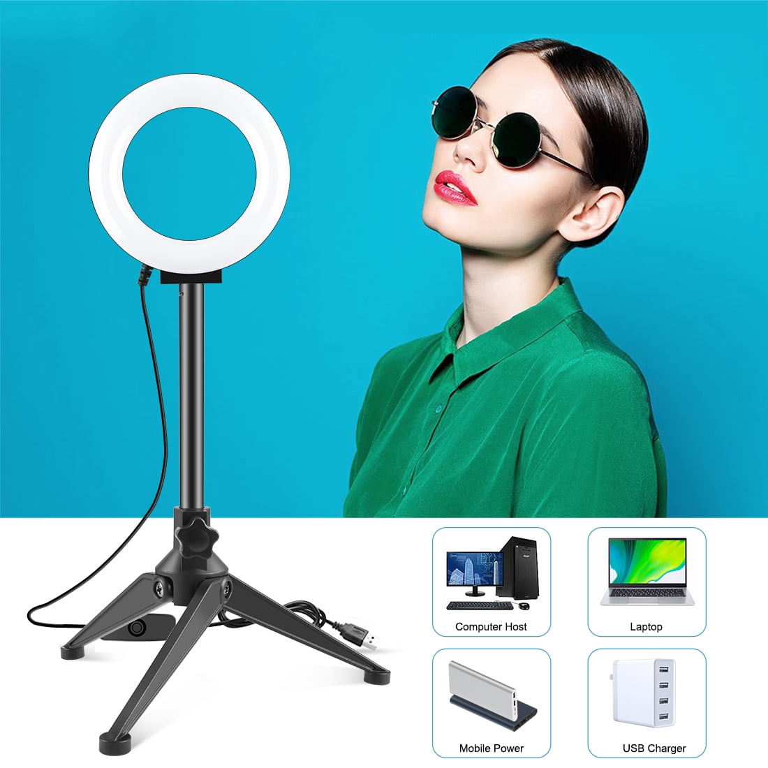 PULUZ 4.7 inch 12cm Ring Light + Desktop Tripod Selfie Stick Mount USB White Light LED Ring Selfie