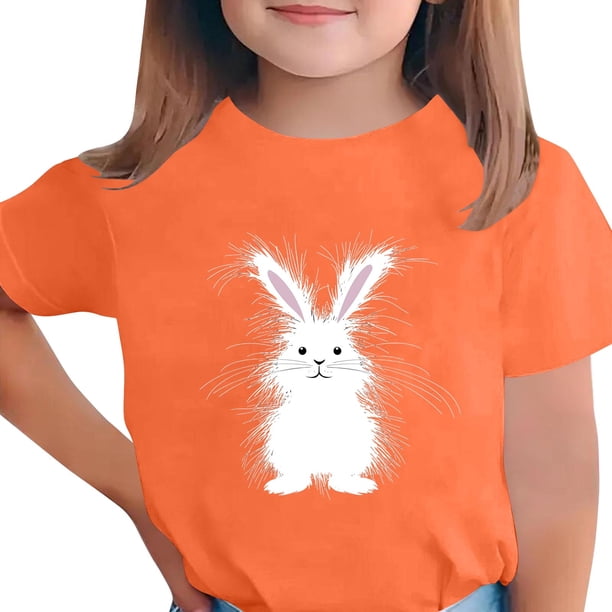 Manga Corta Crop Top para Niños Niños Pascua Impresa Gráfica Tee Cuello Redondo Casual Versátil 3-14 Años