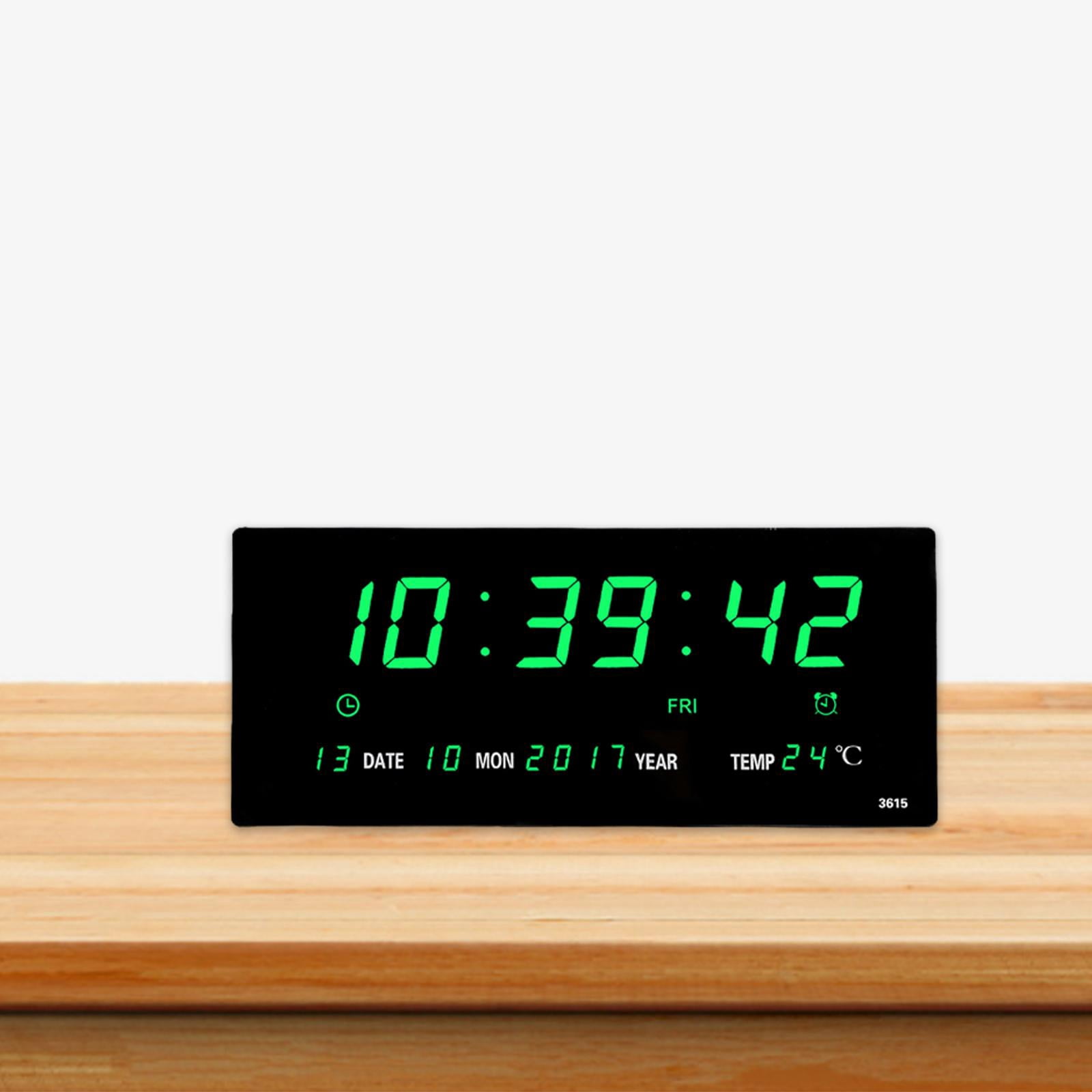 Electric Wall Clock Decor Calendar Display for Bedroom Living Room Green