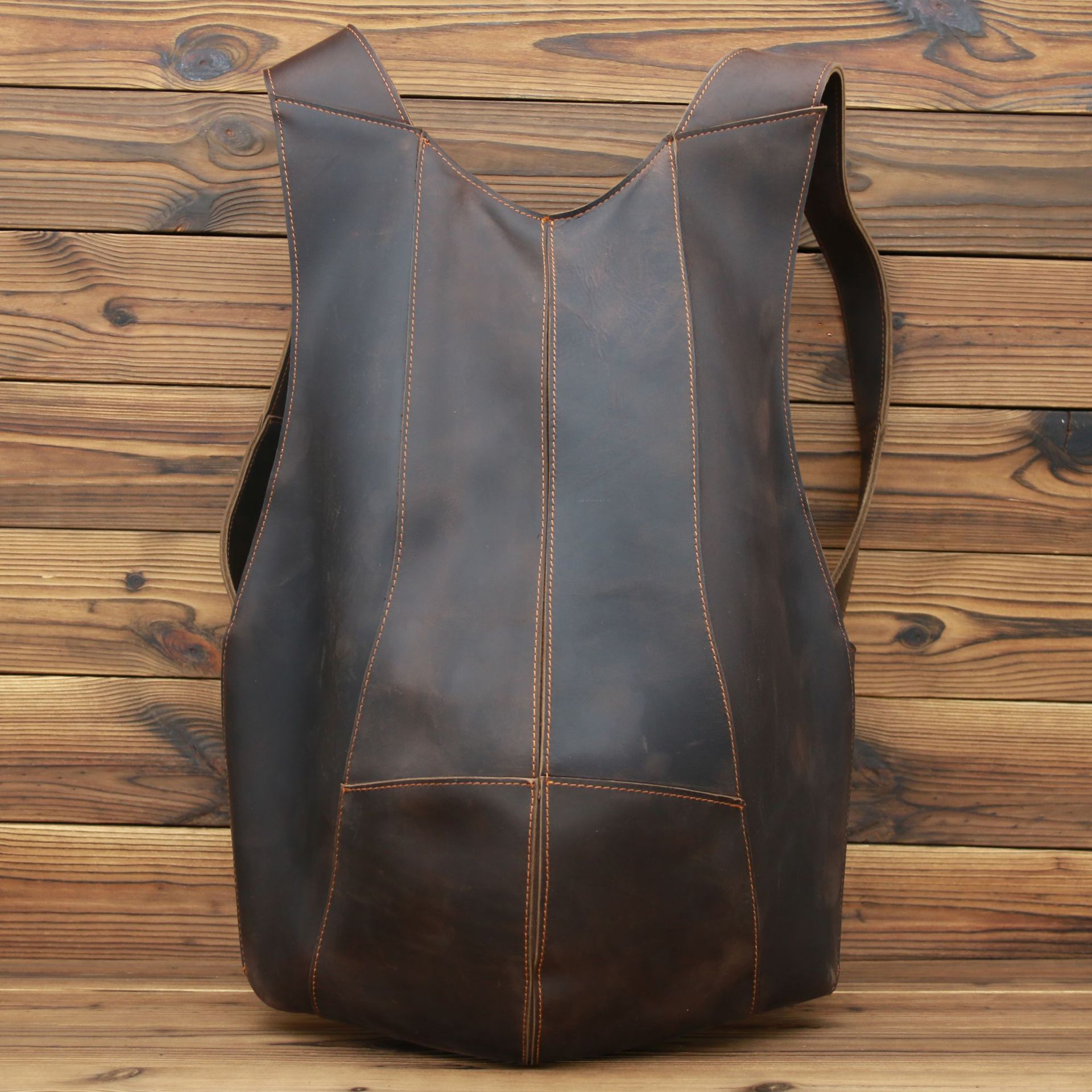 Toyella 2108 Men's Backpack Crazy Horse Leather Backpack Retro Dark Brown College Style Student Backpack Boys Backpack Brown Not adjustable - image 2 of 7