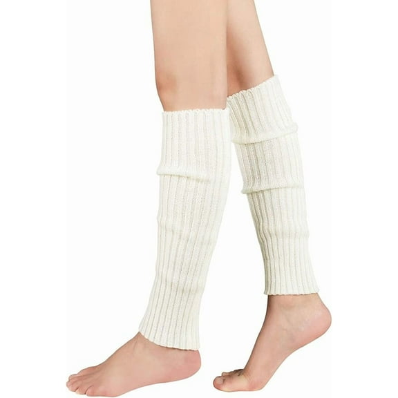 Women Juniors Knitted Fall Winter Sports Socks， Threaded leg protection socks for 80s Eighty's Party Fashion Yoga Ballet Dance Sports，Fall Winter Gifts，White