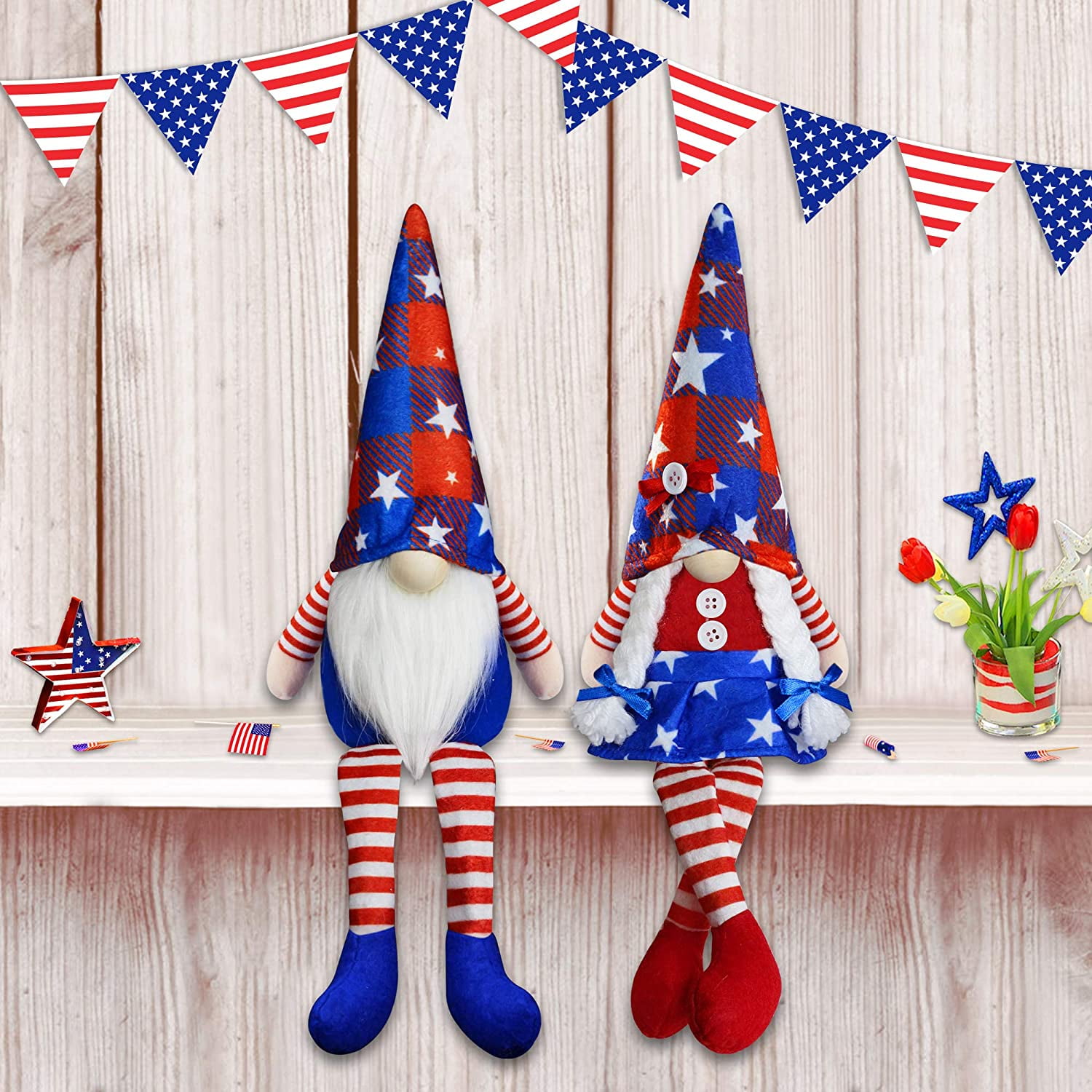 Summer BBQ and Outdoor Picnics -14x108 Red White and Blue Star Check DII Cotton Table Runner for Independence Day July 4th Party