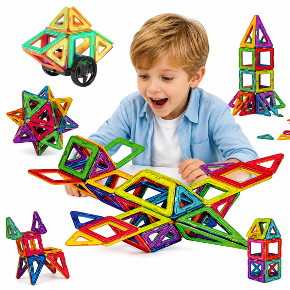 Bobyy.Duck Magnetic Tiles 60 Piece Set, Strong Magnet 3D STEM Building Blocks, Educational Construction Toys for Kids Ages 3 , Creative Birthday Gift for Boys & Girls