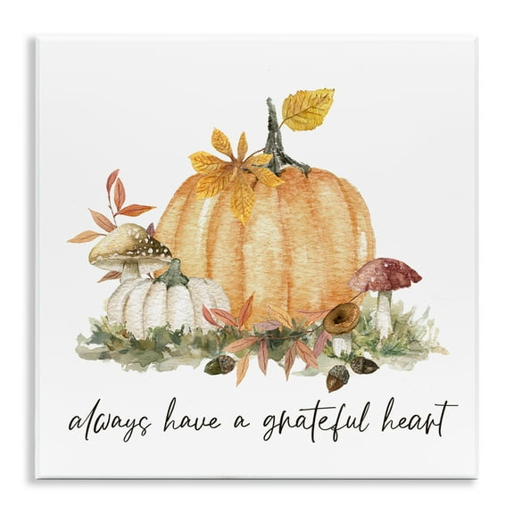 Stupell Industries Grateful Heart Pumpkin Botanical & Floral Painting Unframed Art Prints Wall Art, 12 x 12