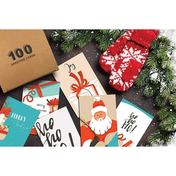 Christmas Holiday Greeting Card Set, 100 Pack, 4 x 6 Inch, 12
