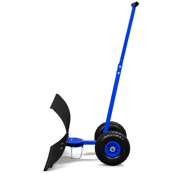 Adjustable Snow Plow with Inflatable Wheels, T-Handle Human-Powered Manual Snow Shovel for Driveways & Sidewalks, Iron Blade Snow Removal Tool, Blue & Black