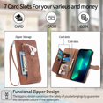 thumbnail image 4 of Dteck Samsung S21 Ultra Case, Shockproof Wallet for Women Men, Durable PU Leather Magnetic Flip Lanyard Strap Wristlet Zipper Card Holder Phone Case, Brown, 4 of 10
