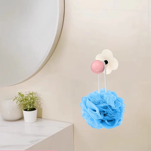 Gancho de baño, ganchos adhesivos de plástico, sin taladro, resistente, con hebilla que no deja marcas, para organización en salas de estar y baños. Aestivo | Rosa | AESTIVO