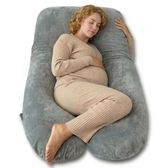 QUEEN ROSE Pregnancy Pillows, U Shaped Full Body Pillow for Sleeping Support, 55 Inch Maternity Pillow for Pregnant Women with Removable Velvet Cover, Grey