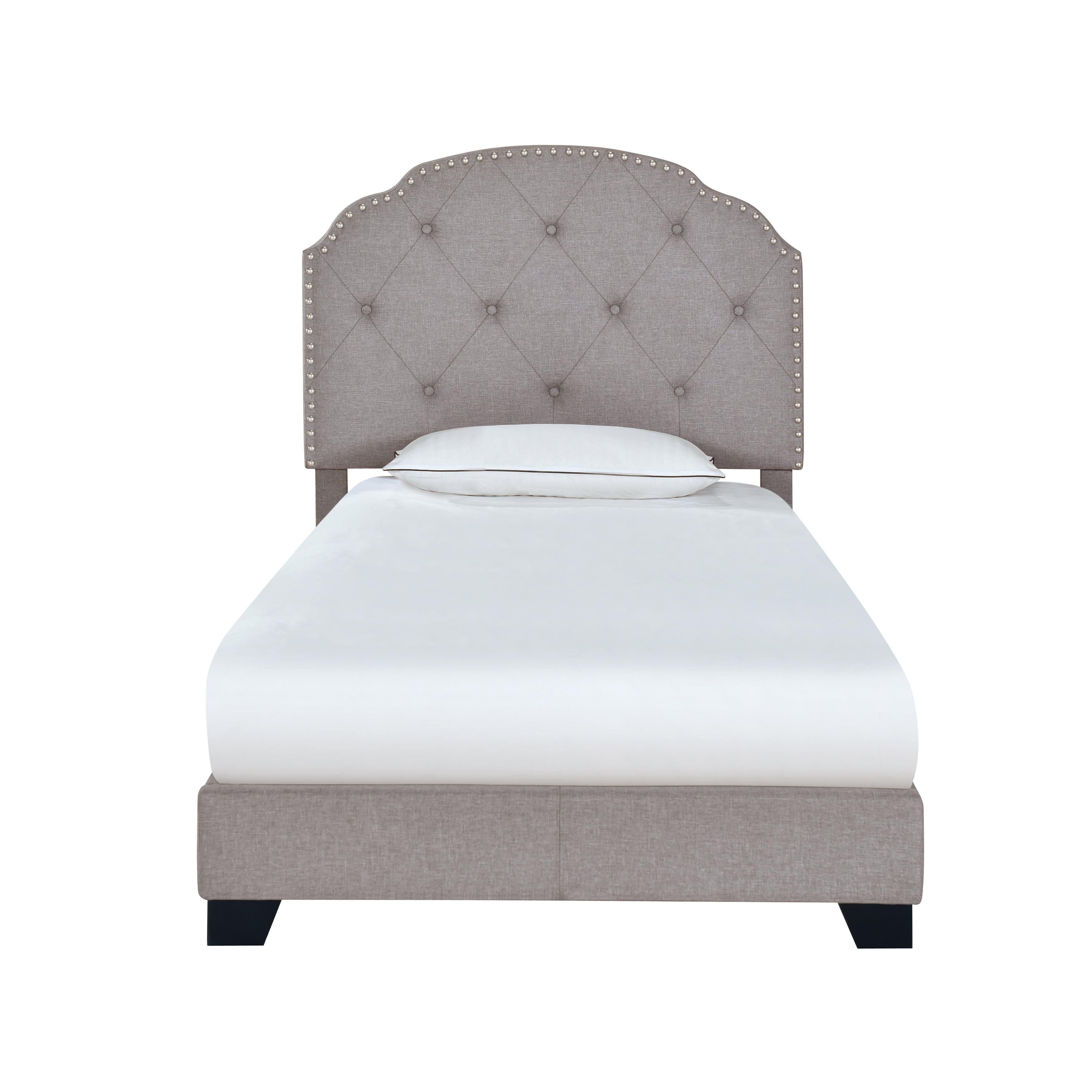 Home Meridian Nail Tufted Twin Bed in Smoke Gray